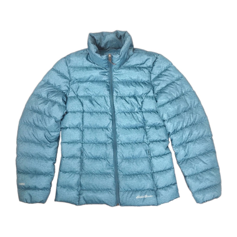 Eddie Bauer EB650 Down Puffer Jacket Women's S Teal Blue Full Zip Quilted